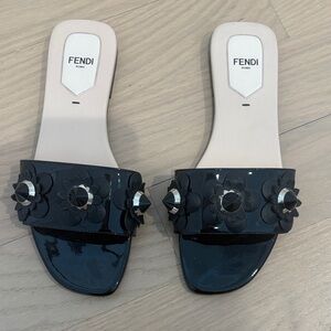 Fendi Black Floral Embellished Sandals